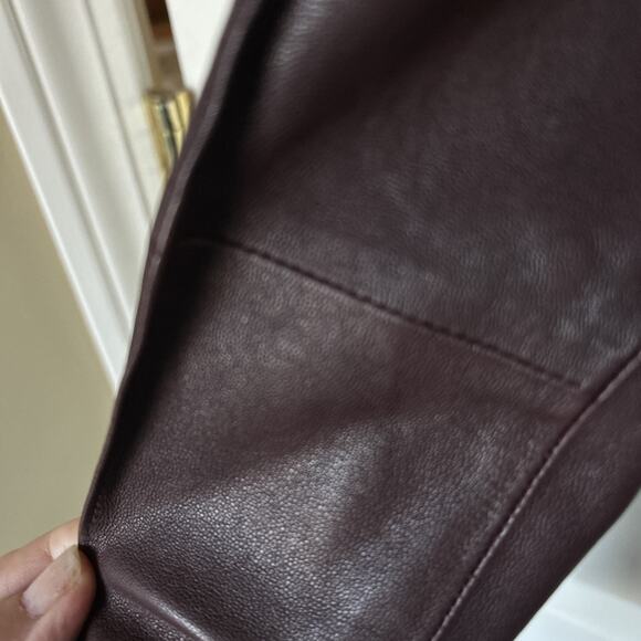 VINCE Burgundy Lamb Leather pant front seam sz 0 See measurements 29 X26 lined - Picture 5 of 16